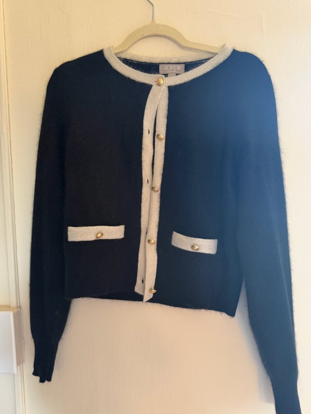 100% Cashmere Fitted Cardigan with Contrast Trim size M - Picture 4 of 5